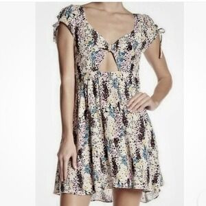 Free People Floral Mini Dress Cutout Tie Sleeve‎ Cottagecore XS Extra Small